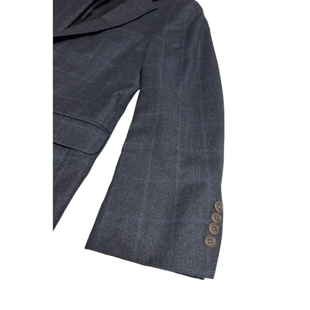 Brooks Brothers 346 44R Charcoal Slate Gray Blue Windowpan Check Overaly Blazer
